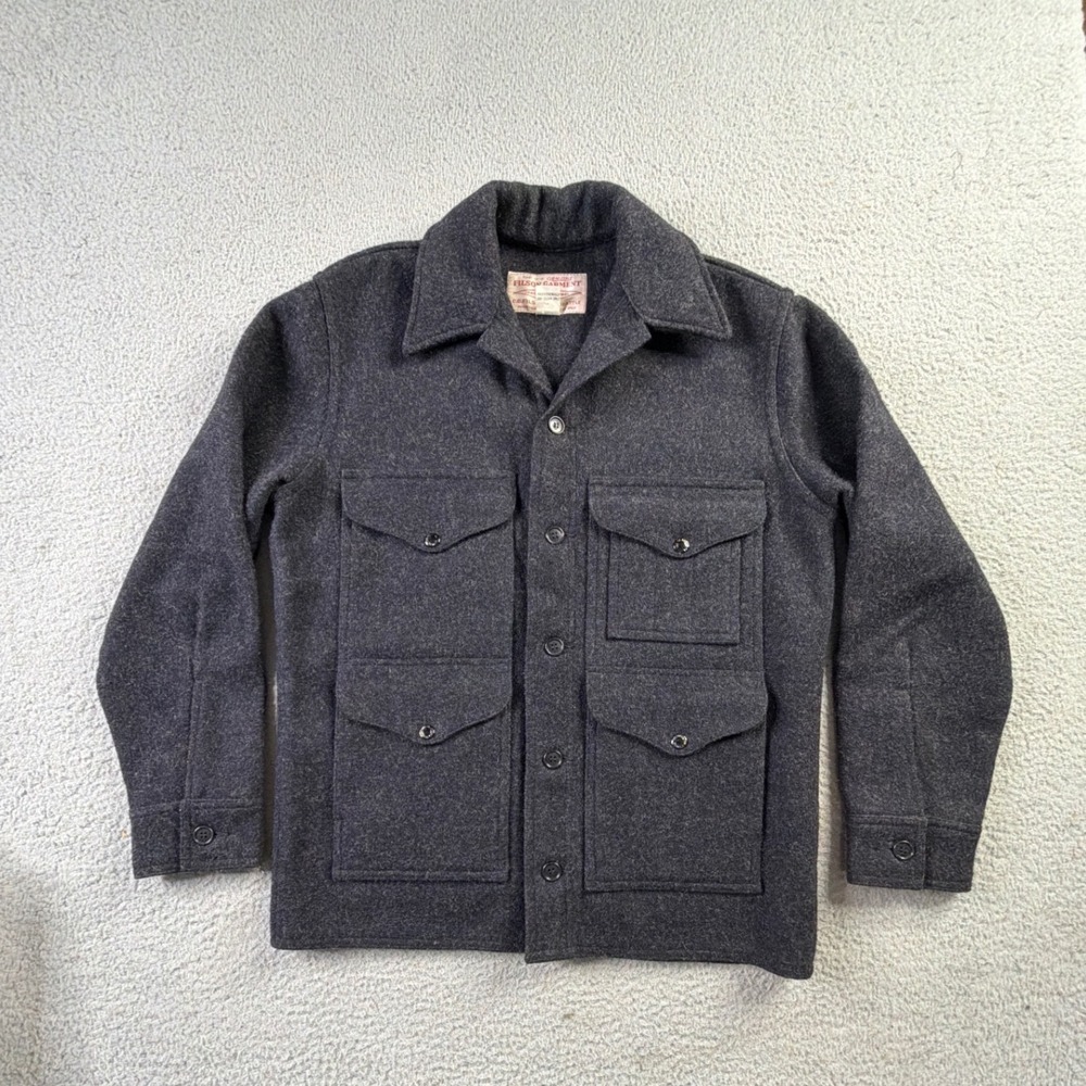 Filson 110 Mackinaw Cruiser Mens 38 Black Virgin Wool Hunting Jacket